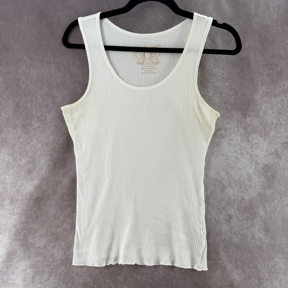 Aeropostale Womens XL Cream White Ribbed Tank Top Scoop Neck 100% Cotton Y2K